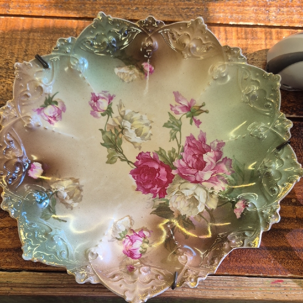 Floral Decorative Plate with Pink and Green Accents